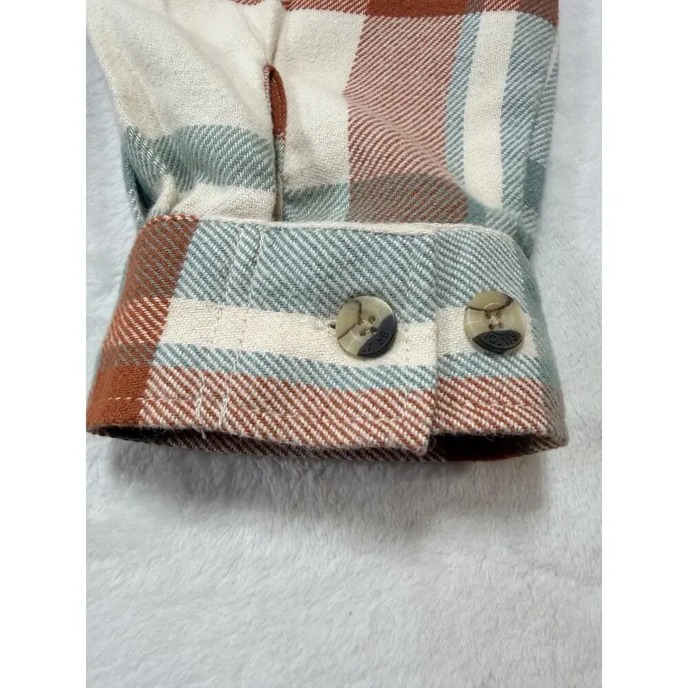 Brixton Bowery Cropped Flannel Shirt Plaid Terracotta White Smoke Womens Sz L